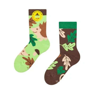 Imagen de Dedoles Calcetines Unisex Hombre Mujer y Niños Algodón muchos diseños divertidos diferente izquierda derecha, color: Verde, diseño: Erizo hojas (invierno), tamaño: 23 26