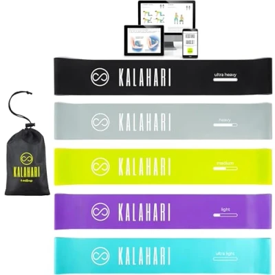Imagen de Kalahari Bandas Elásticas Fitness Set más Ebook Ejercicios en Español y Bolsa 5 Cintas Elasticas Musculacion con Diferentes Niveles de Resistencia para Entrenamiento, Fisioterapia, Gimnasio