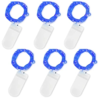 Imagen de Jsdoin Cadena de Luces con Pilas, 20 LEDs 2M Alambre Cobre Guirnaldas Micro,Interior, Exterior, Boda, Fiesta Navidad (Azul, 6 Piezas)