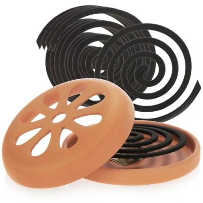 Imagen de com four® 6X Espiral Antimosquitos con 1x Recipiente de Terracota Tapa para Mosquitos Aroma a limón y Porta Incienso Arcilla Anillos (1x Maceta + Espiral)