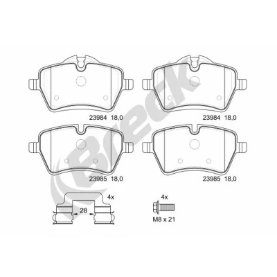 Imagen de BRECK 23984 00 701 Juego de pastillas freno preparado para indicador desgaste con accesorios MINI: Hatchback, Countryman, Cabrio