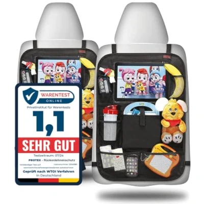 Imagen de PROTEX organizador de protección del respaldo [ganador la prueba 2024], 2 organizadores asiento trasero coche, protector para niños con compartimento