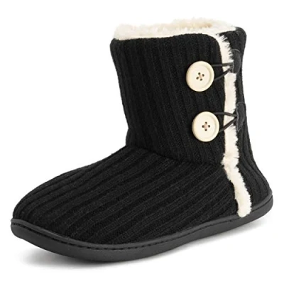 Imagen de Polar Mujer Espuma De Memoria Punto Botón Piel Sintética Al Aire Libre Suela Goma Felpa Invierno Comodidad Zapatillas Negro UK5/EU38 YC0716