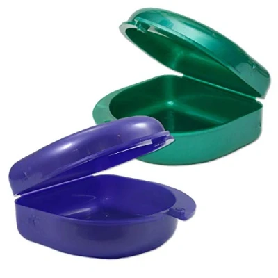 Imagen de 2 fundas protectoras bucales para retenedores ortopédicos, aparatos dentales deportivos, dentaduras postizas y más (morado verde)