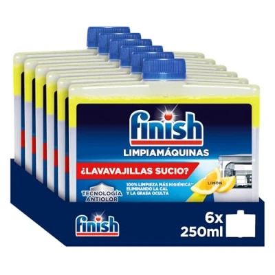 Imagen de Finish Limpiamáquinas Limpieza higiénica para el lavavajillas contra mal olor, la cal y grasa, líquido, aroma Limón, Pack de 6 unidades 250ml