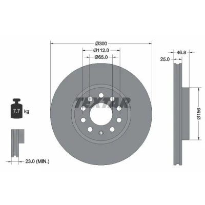 Imagen de TEXTAR Disco de freno MG: ZS SUV 300mm 25mm 05/10 112mm ventilación interna 92333103 Discos freno,