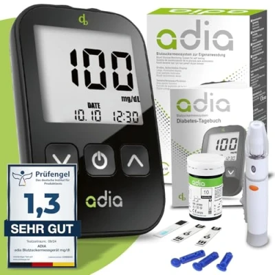 Imagen de adia Glucómetro (mg/dl) incl. 10 tiras reactivas glucosa en sangre y un dispositivo de punción lancetas
