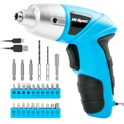 Imagen de Hi Spec Atornillador Inalambrico Azul de 3.6v con Bateria Recargable 1300 mAh y Luz LED. Atornilaldor Electrico Puntas Destornillador Hex, Ranurado, Philips, Pozidrive, Set Brocas