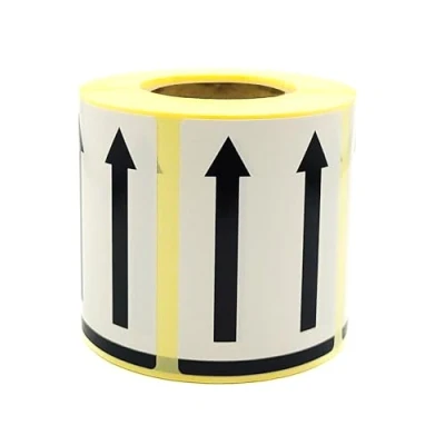 Imagen de MD Labels Etiquetas de advertencia en rollo, 70x50 mm, 500 unidades, doble flecha lado hacia arriba This Way Up