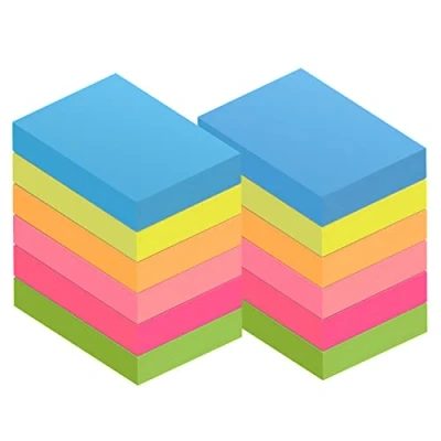 Imagen de ZCZN Notas adhesivas 51 x 38 mm, Posits en 6 colores neón, Sticky Notes, autoadhesivas 100 hojas/bloque, 12 bloques