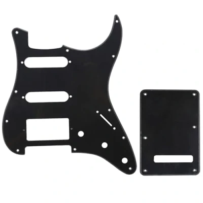 Imagen de Musiclily HSS Set de Pickguard Golpeador y Placa Trasera Strat para Fender American/México Standard Stratocaster Estilo Moderno, 1 capa Negro