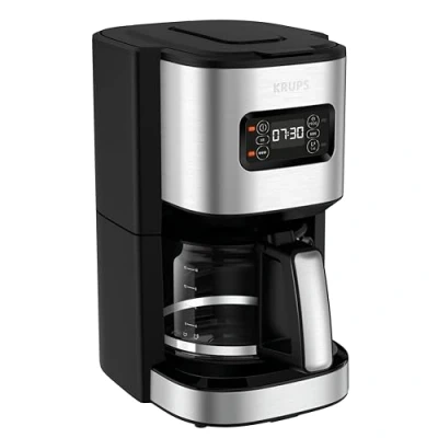 Imagen de Krups First Cafetera de filtro 1,25 L, acero inoxidable, temporizador 24 horas, selector intensidad la infusión, cabezal agua, modo preinfusión, antigoteo, hasta 15 tazas, KM480D