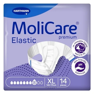 Imagen de MoliCare Premium Elastic Unisex Desechable Slip: Uso discreto para mujeres y hombres con incontinencia; 8 gotas, talla XL, paquete de 14