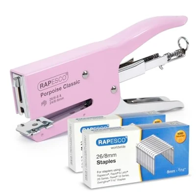 Imagen de Rapesco 1356A Porpoise Grapadora de Tenaza con 10.000 Grapas Tipo 26/8 mm, Capacidad para 45 Hojas, Rosa