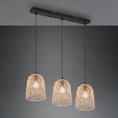 Imagen de Reality Leuchten Lámpara colgante Lovis de mimbre 3 luces