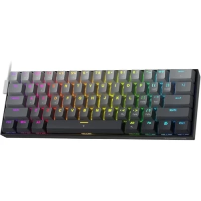 Imagen de Redragon K617 teclado de disparo rápido para juegos, 60% mecánico con cable 61 teclas, interruptor magnético especial, punto accionamiento ajustable, tasa sondeo 8 K, gris