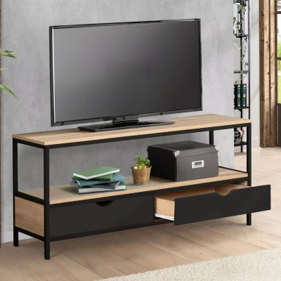 Imagen de Soporte de TV madera y metal negro con 2 cajones