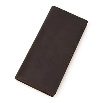 Imagen de Cartera Larga de Cuero Genuino los Hombres con Bolsillo Cremallera Monedero la Billetera Bifold Vendimia (Brown 4)
