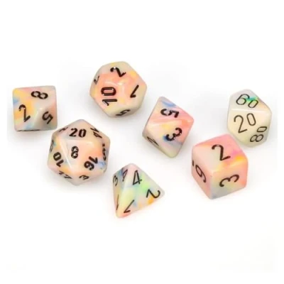 Imagen de Chessex Juego de dados 10 mm Festive Circus/Black Plastic Polyhedral Dice Set Dungeons and Dragons D&amp;D DND TTRPG Incluye 7 D4 D6 D8 D10 D12 D20 D%