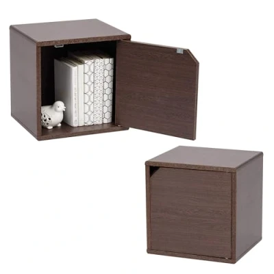 Imagen de Iris Ohyama, Estantería con Estante de Almacenamiento y Puerta, Lote 2 Muebles auxiliares QR 34D Marrón