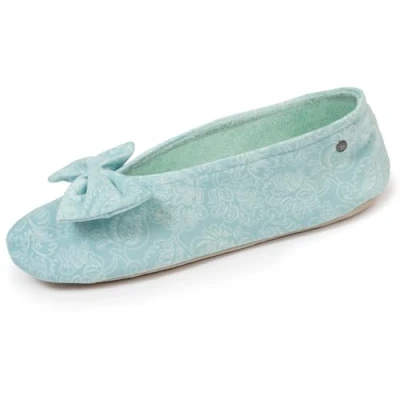 Imagen de Isotoner Zapatillas de bailarinas para mujer, ultra cómodas, suela piel, detalle grande, Verde D 39 Agua, 39/40 EU