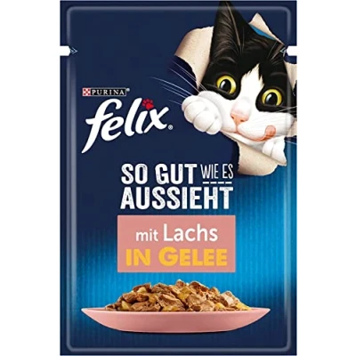 Imagen de FELIX Comida para gatos húmeda en gelatina, con salmón, Paquete de 26 Unidades (26 x 85 g)