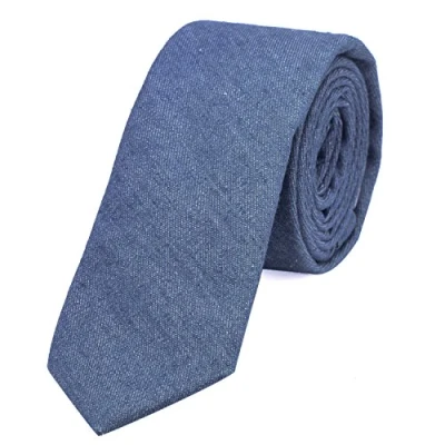 Imagen de DonDon Corbata estrecha de algodón para hombres 6 cm con look estilo vaquero Jeans azul brillante