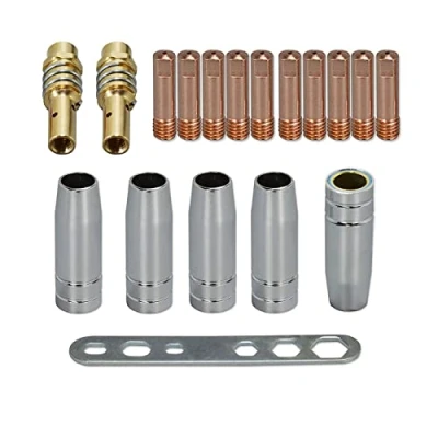 Imagen de RIVERWELD MB15 15AK Punta de contacto 0,6mm M6 y soporte puntas difusor copa protectora para antorcha soldadura MIG 18 Uds
