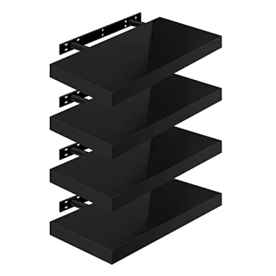Imagen de WOLTU Estante de Pared Tablero Volato Juego 4 Flotante Libre CD DVD Libro Madera 50x22,9x3,8cm, Negro, RG9477sz