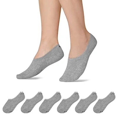 Imagen de Snocks 6 Pares Calcetines Antideslizantes Hombre Mujer Talla 39 42 Color: Gris Pinkies Finos Invisibles de Algodón Orgánico