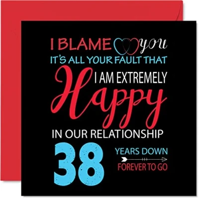 Imagen de Divertida Tarjeta de 38 aniversario para marido y esposa Your Fault I&#039;m Extremely Happy felicitación boda pareja, tarjetas 145 mm x
