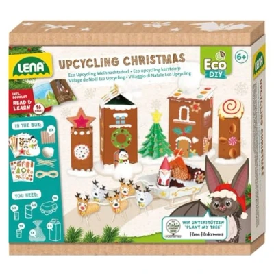 Imagen de Lena 42840 Eco Upcycling Christmas, juego de manualidades para niños a partir 6 años, completo con algodón, pegatinas y otros utensilios manualidades, libro cuentos instrucciones
