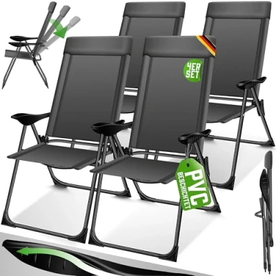 Imagen de KESSER® Juego de 4 Sillas Jardín Plegables Aluminio con Respaldo Alto Ajustable 7 Posiciones, Apoyabrazos Transpirables, Portátiles, Silla Camping para y Terraza, Antracita