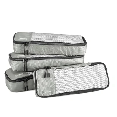 Imagen de Amazon Basics Organizador Para Maletas, Organizadores de Viaje, con Cremallera, Juego 4 Bolsas, Delgado, Gris