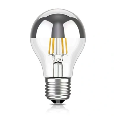 Imagen de ledscom.de Bombilla LED E27, A60, blanco cálido (2700 K), 4,1 W, 461lm, espejo de cabeza (plateado), forma bombilla, filamento, Edinson, vidrio, LED, casquillo lámpara bajo
