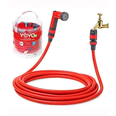 Imagen de YOYO 8m la manguera extensible ligera y robusta con pistola, conectores empalme rápido aquastop, para utilizar en el jardín, casa o viaje. YOYO, roja fabricada I