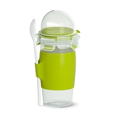 Imagen de Emsa Clip &amp; Go yogur Recipiente hermético para de 0,45 L, sin riesgos fugas ni derrames, tapa extraíble muesli, fruta o frutos secos, agarre reforzado, incluye cuchara, libre BPA