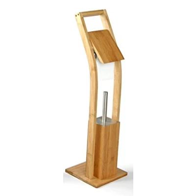 Imagen de MSV PORTAROLLO Y ESCOBILLA DE Bano Bambu, Beige, 73x20x20 cm