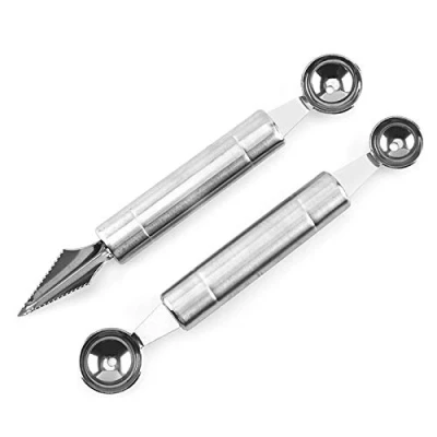 Imagen de Melon Baller Scoop Set 2 unidades de acero inoxidable doble cara Cuchilla para tallar frutas Scooper Cuchillas helado Bola redonda frutas, ensaladas, postres hielo