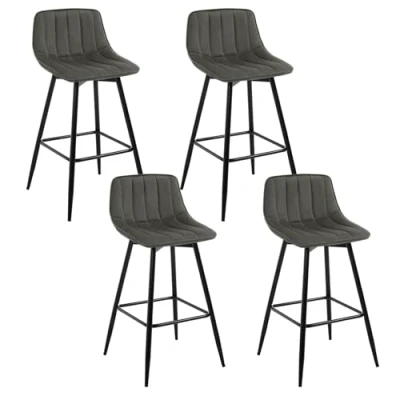Imagen de WOLTU 4X Taburete de Bar con Respaldo Paquete 4 Marco Metal Muebles Cocina Asiento Terciopelo Taburetes Alto Sillas Alta Gris Oscuro BH252dgr