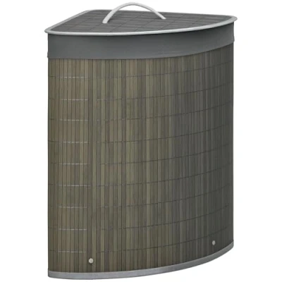 Imagen de HOMCOM Cesto para Ropa Sucia de Bambú Capacidad 55L Cesta la Colada en Forma Abanico con Tapa y Bolsa Extraíble 38x38x57 cm Gris