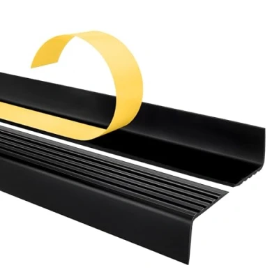 Imagen de Quest Perfil autoadhesivo para bordes de escaleras 40x25mm ND Protector antideslizante PVC Negro, 165cm