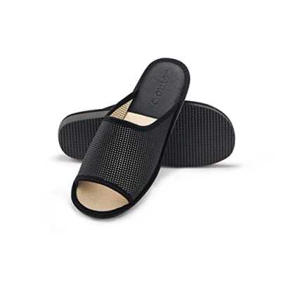 Imagen de ESTRO Zapatillas Casa Hombre Verano Pantuflas Cuero Abiertas con Suela de Memoria F19 (Negro F19, 45 EU)