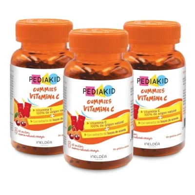 Imagen de PEDIAKID Gummies Vitamina C Fórmula Natural con Delicioso Aroma de Cereza Ayuda a Reducir la Fatiga Refuerza el Metabolismo Energético y las Defensas del Organismo Lote 3