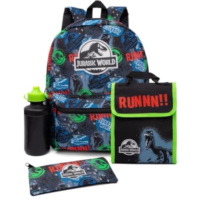 Imagen de Jurassic World Mochila Set Niños 4 Piezas Escuela Caja De Almuerzo Botella