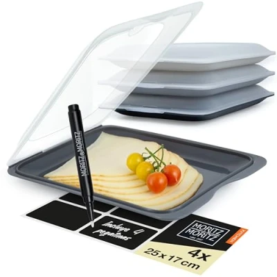 Imagen de Moritz &amp; Juego de 4 Porta Embutidos Set Fiambrera Embutido con tapa para conservar y guardar alimentos frescos como salchichas, quesos, etc.