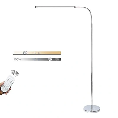 Imagen de HKLY Lampara de pie LED Regulable, Luz Acero Inoxidable con Cuello Cisne Flexible, cuidado Ojos, 12W Bajo Consumo Moderno para Salon Dormitorio Estudio y Leer, Plata