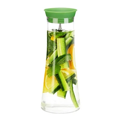 Imagen de Relaxdays 2 Jarras de Cristal Cilíndricas, 1 L, Garrafa Agua, Botella Zumos, Vidrio, Apta para lavavajillas, Transparente