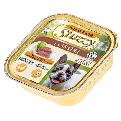 Imagen de Stuzzy Mister, Comida húmeda para Perros Adultos, Sabor ánade, paté y Carne en trozos Total 3,3 kg (22 tarrinas x 150 gr)