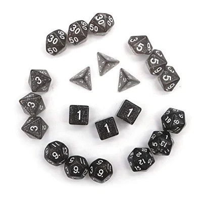 Imagen de DollaTek Glitter Point Juego de Dados poliédricos Juegos Mesa 3 x 7 (21 Piezas) Serie D20 D12 D10 D8 D6 D4 DND RPG MTG Colores Dobles Una Pieza (Negro)